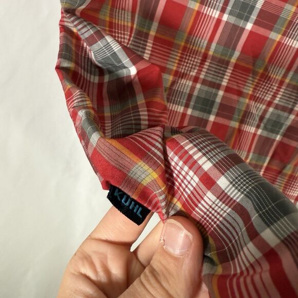 KUHL Eluxur Shirt Men's Medium Red Plaid Button Up Short Sleeve Lightweight - Picture 8 of 11
